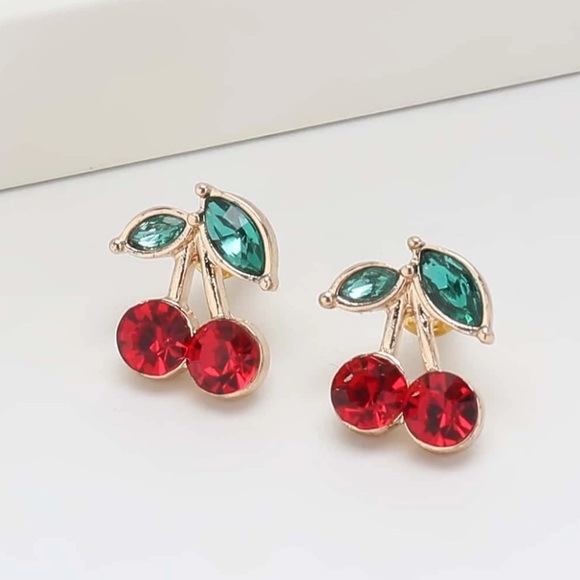 Lucky Wild Cherry Gold Rhinestone Earrings - Picture 1 of 5